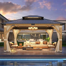 [13X15FT] Outdoor Wooden Double-Top Gazebo With Curtains (SAK60781) - Saksby Wholesale - Lifestyle Image In Poolside