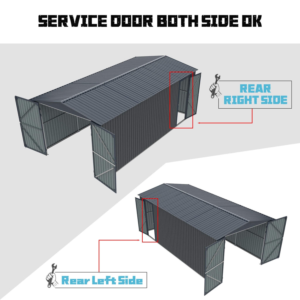 [13X20FT] Extra Large Premium Weather-Resistant Outdoor Multi-Purpose Utility Storage Shed (SAK84920) - Saksby Wholesale - Service Doors Details