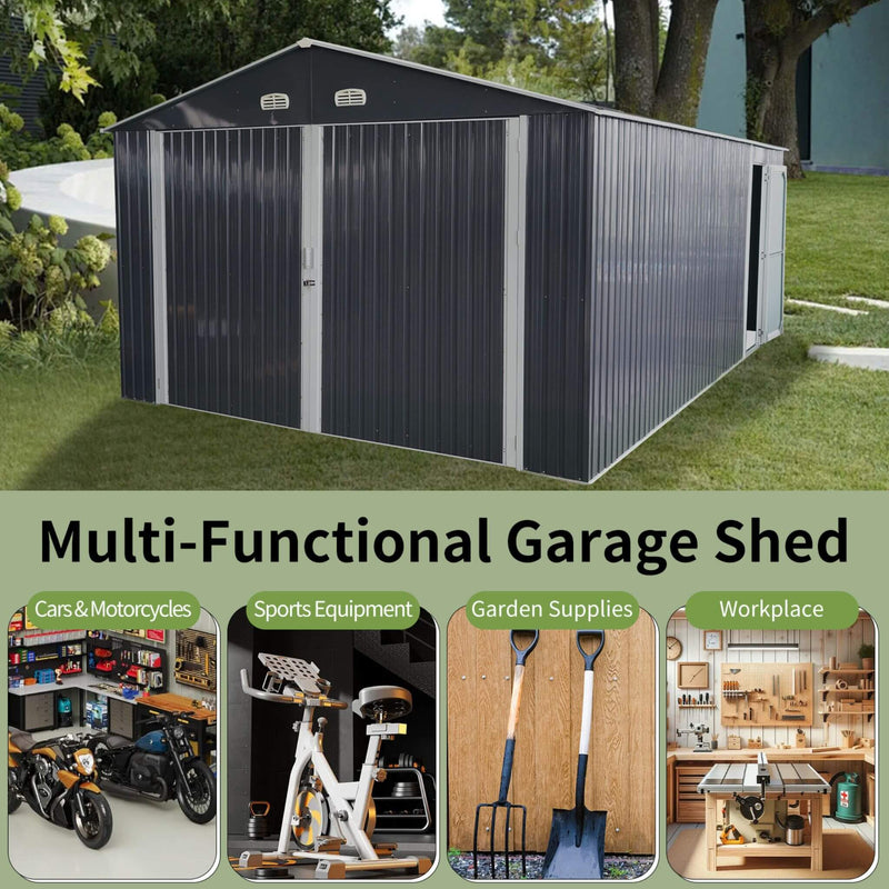 [13x20FT] Large Heavy Duty Outdoor Metal Storage Shed With Double Doors (SAK65331) - Saksby Wholesale - Multifunctional
