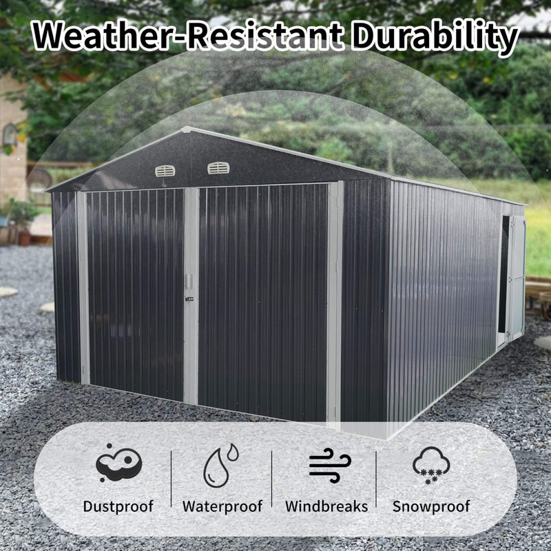 [13x20FT] Large Heavy Duty Outdoor Metal Storage Shed With Double Doors (SAK65331) - Saksby Wholesale - Weather Resistant