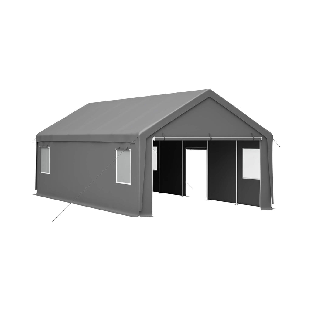 [13X26FT] Alora Heavy-Duty Carport Canopy With Roll-Up Doors And Windows (SAK14975) - Saksby Wholesale - Front Right Open Cover View
