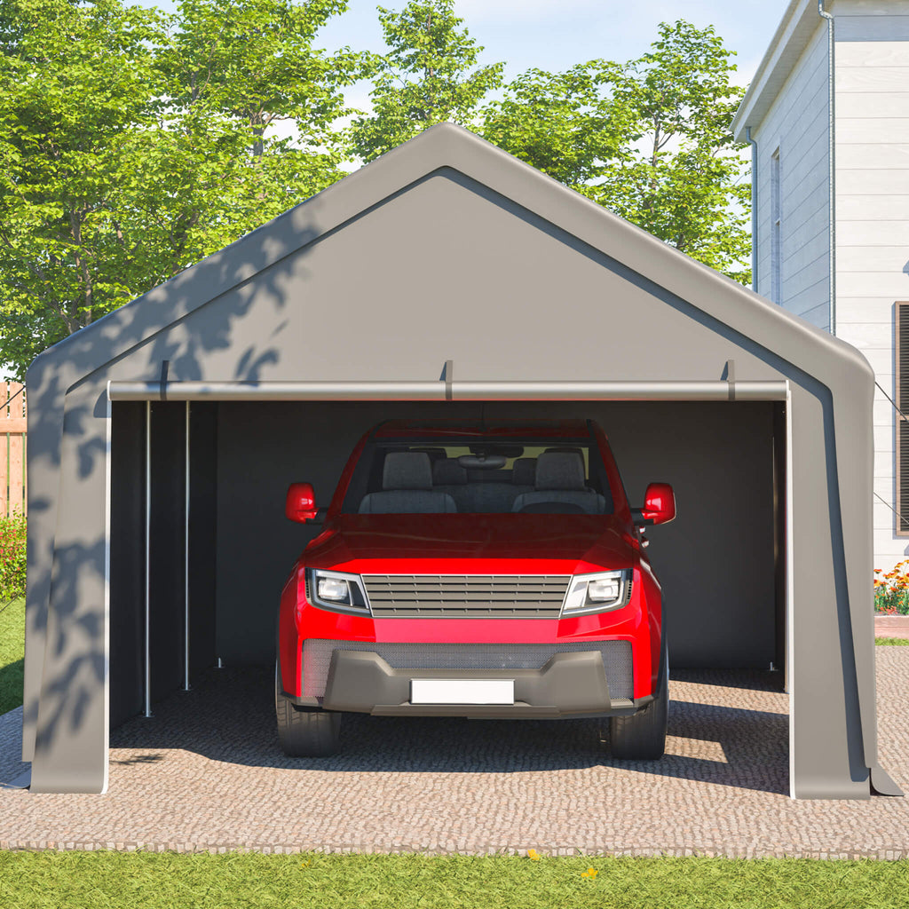 [13X26FT] Alora Heavy-Duty Carport Canopy With Roll-Up Doors And Windows (SAK14975) - Saksby Wholesale - Outside Front View