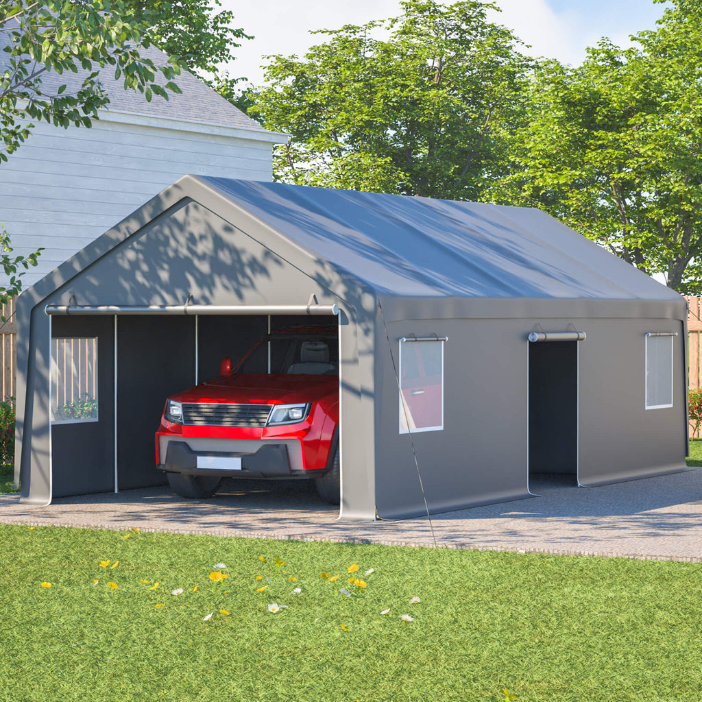 [13X26FT] Alora Heavy-Duty Carport Canopy With Roll-Up Doors And Windows (SAK14975) - Saksby Wholesale - Outside View