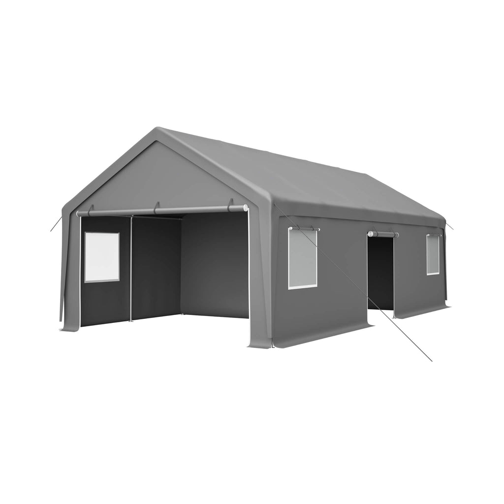 [13X26FT] Alora Heavy-Duty Carport Canopy With Roll-Up Doors And Windows (SAK14975) - Saksby Wholesale - Two Open Cover View

