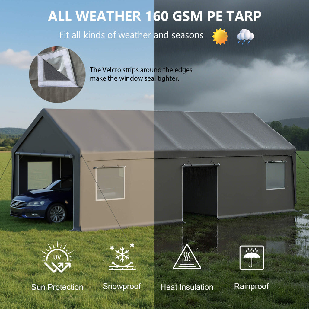 [13X26FT] Alora Heavy-Duty Carport Canopy With Roll-Up Doors And Windows (SAK14975) - Saksby Wholesale - Weather View