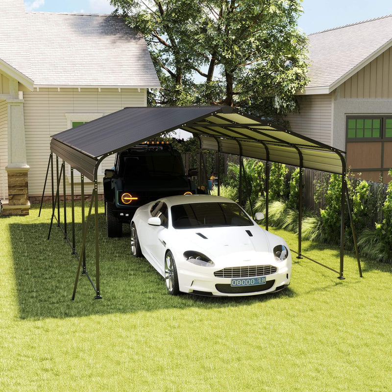 [13X26FT] Heavy-Duty Weather-Resistant Outdoor Carport With Protective Film (SAK82451) - Saksby Wholesale - Front View Lifestyle