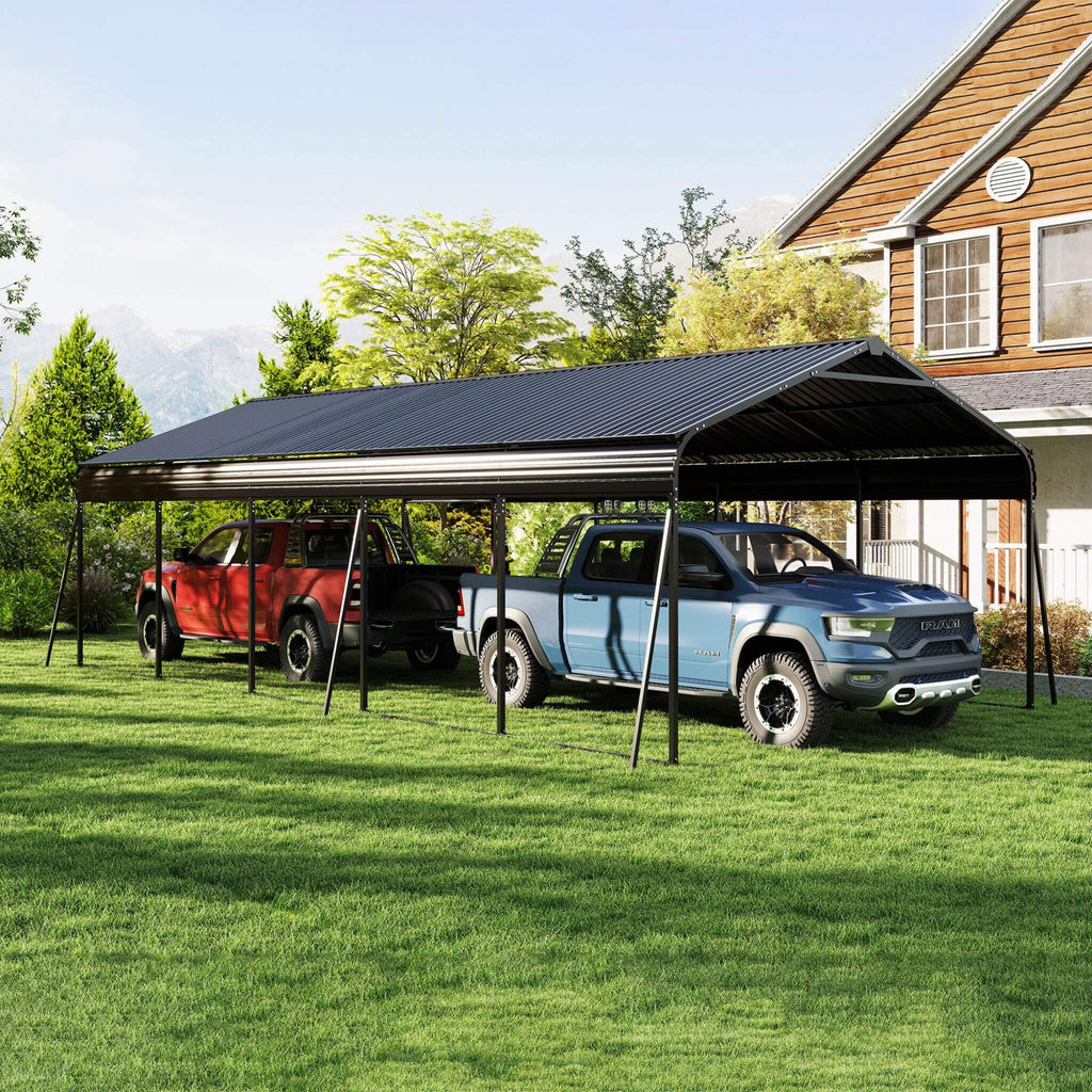 [13X26FT] Heavy-Duty Weather-Resistant Outdoor Carport With Protective Film (SAK82451) - Saksby Wholesale - Frontyard Setup