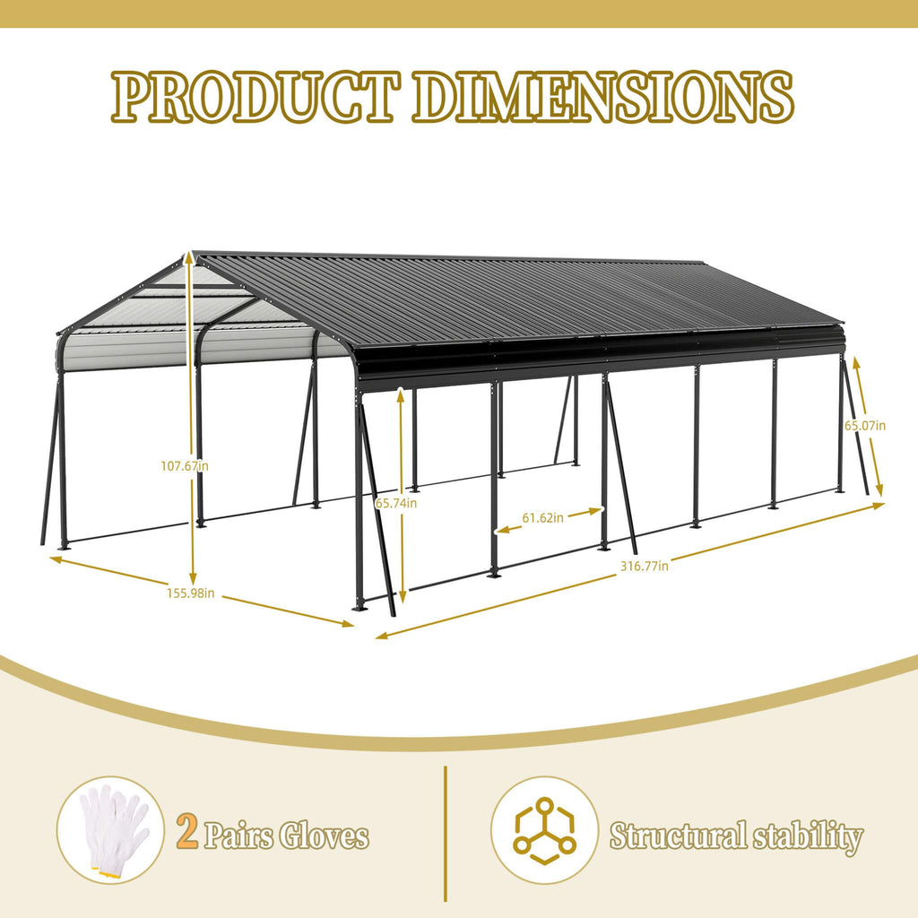 [13X26FT] Heavy-Duty Weather-Resistant Outdoor Carport With Protective Film (SAK82451) - Saksby Wholesale - Product Dimensions