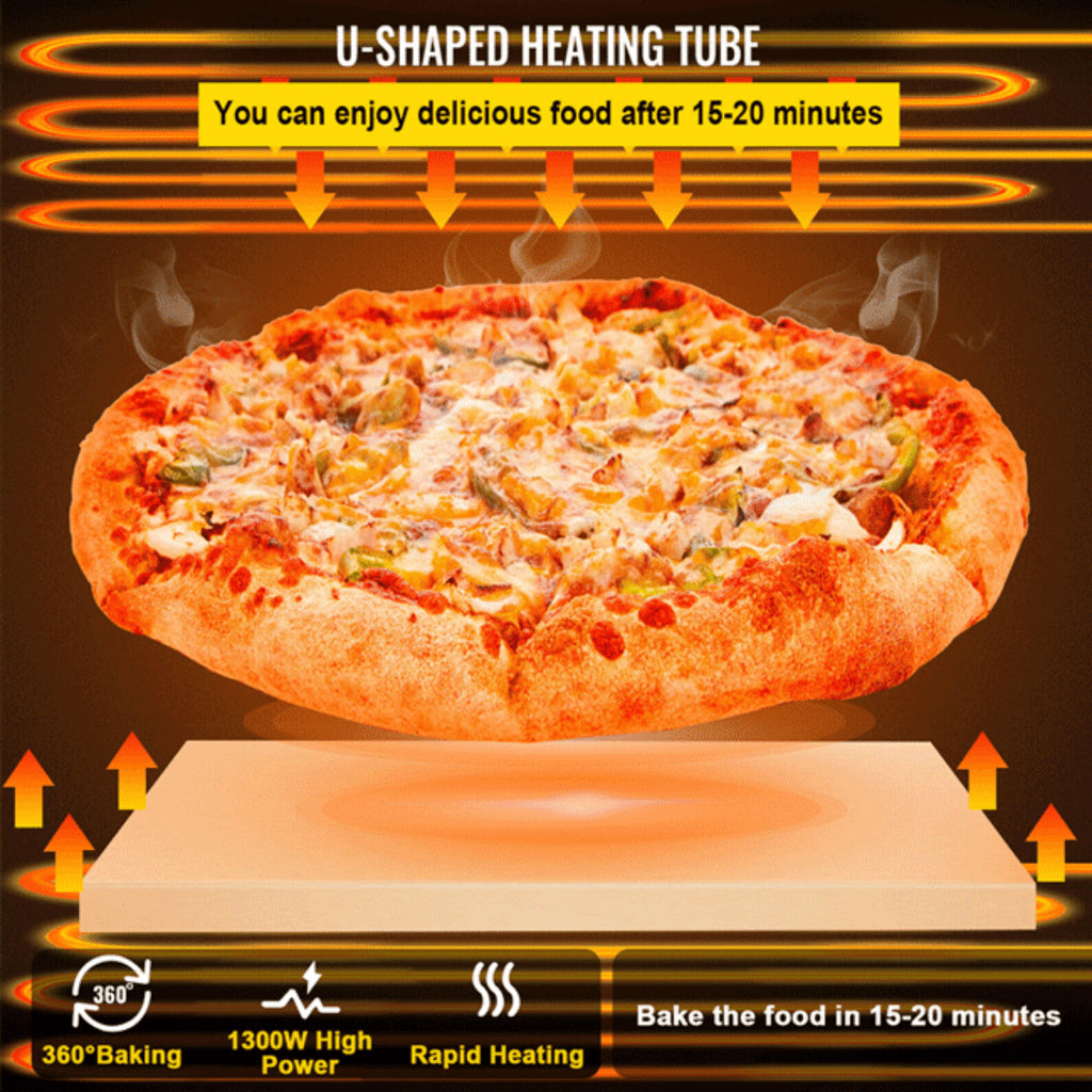 Pizza Baking On A U-shaped Heating Tube With Text Indicating Cooking Time And Features (SAK92582) - Saksby Wholesale