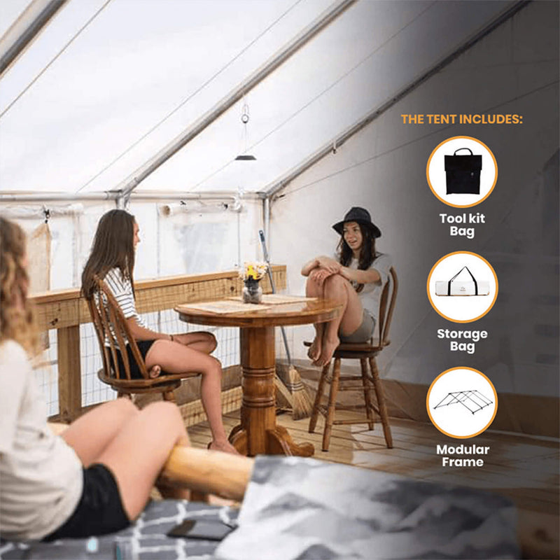 [14x16FT] White Duck Alpha Wall Tent With Heavy-Duty Frame And Bug Mesh Windows (SAK73214)
