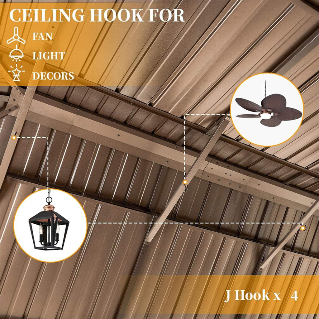 [14X24FT] Alora Heavy-Duty Aluminum Galvanized Steel Double Roof Hardtop Gazebo With Netting And Curtains (SAK41853) - Saksby Wholesale - Ceiling Hook View