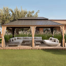 [14X24FT] Alora Heavy-Duty Aluminum Galvanized Steel Double Roof Hardtop Gazebo With Netting And Curtains (SAK41853) - Saksby Wholesale - Lifestyle Image Outdoor Garden With White Sofa