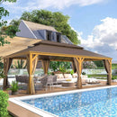 [14X24FT] Alora Heavy-Duty Aluminum Galvanized Steel Double Roof Hardtop Gazebo With Netting And Curtains (SAK41853) - Saksby Wholesale - Lifestyle Image Beside A Pool
