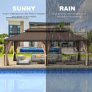 [14X24FT] Alora Heavy-Duty Aluminum Galvanized Steel Double Roof Hardtop Gazebo With Netting And Curtains (SAK41853) - Saksby Wholesale - Rain or Shine View