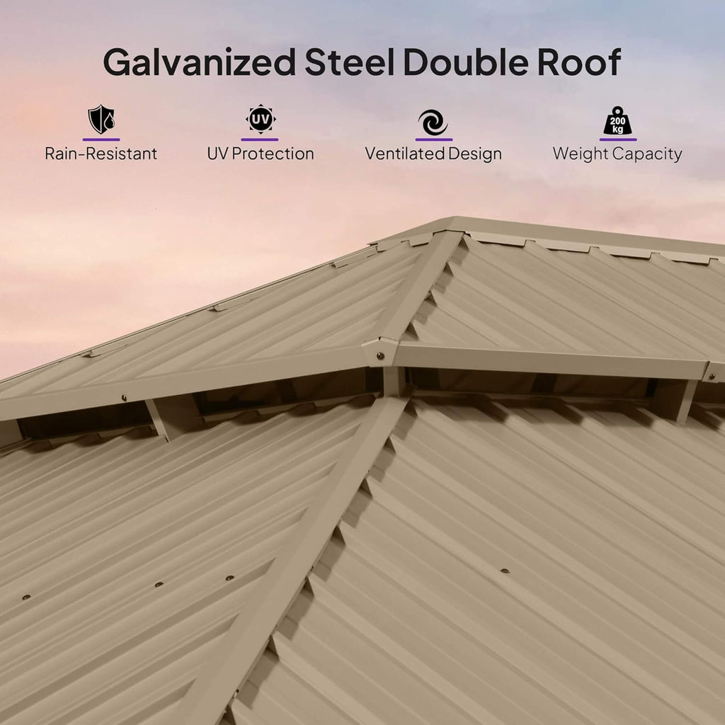 [14X28FT] Extra-Large Hardtop Gazebo With Galvanized Steel Double Roof, Curtains And Netting (SAK85731) - Saksby Wholesale - Galvanized Steel Double Roof
