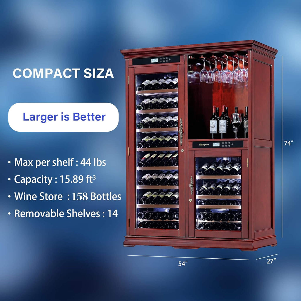 158-Bottle Wooden Wine Cooler Cabinet With Adjustable Temperature And Vacuum Insulation Doors (SAK91827) - Saksby Wholesale - Dimensions