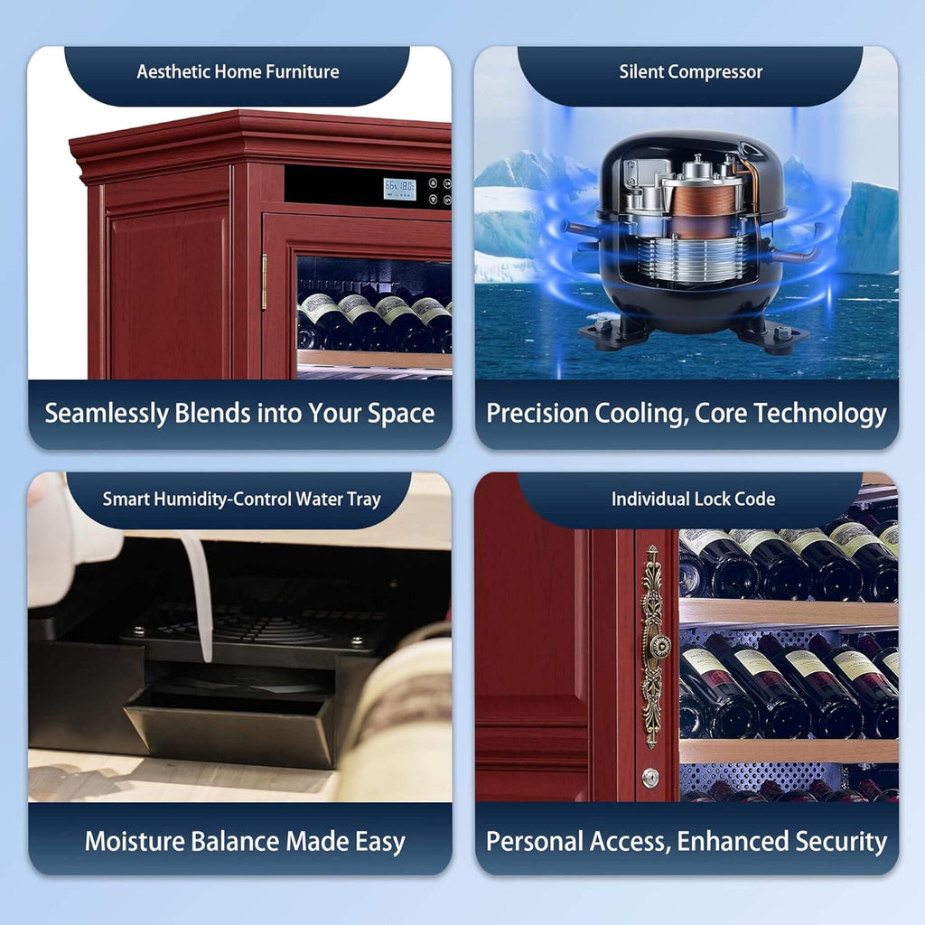158-Bottle Wooden Wine Cooler Cabinet With Adjustable Temperature And Vacuum Insulation Doors (SAK91827) - Saksby Wholesale - Highlights