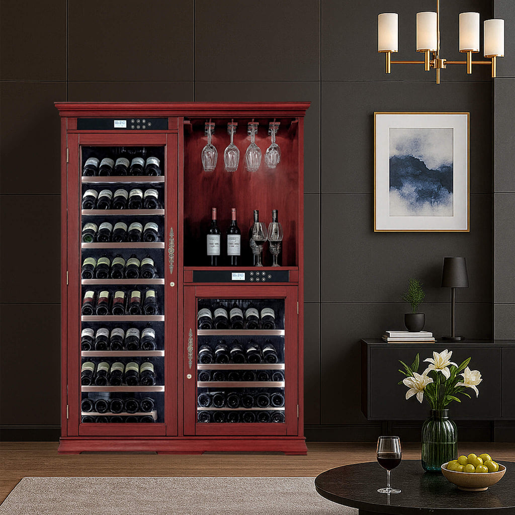 158-Bottle Wooden Wine Cooler Cabinet With Adjustable Temperature And Vacuum Insulation Doors (SAK91827) - Saksby Wholesale - Lifestyle In Living Room