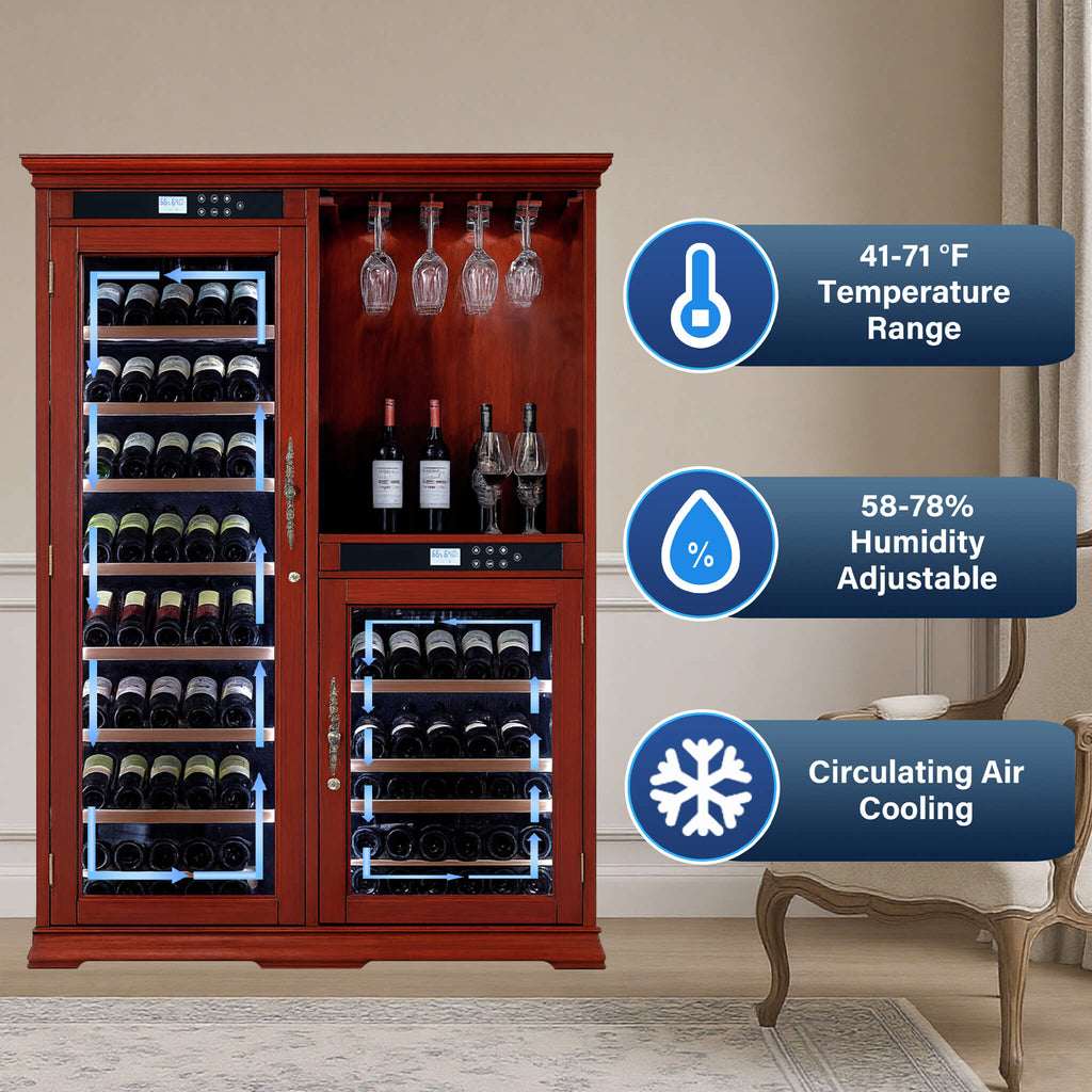 158-Bottle Wooden Wine Cooler Cabinet With Adjustable Temperature And Vacuum Insulation Doors (SAK91827) - Saksby Wholesale - Temperature And Humidity Control