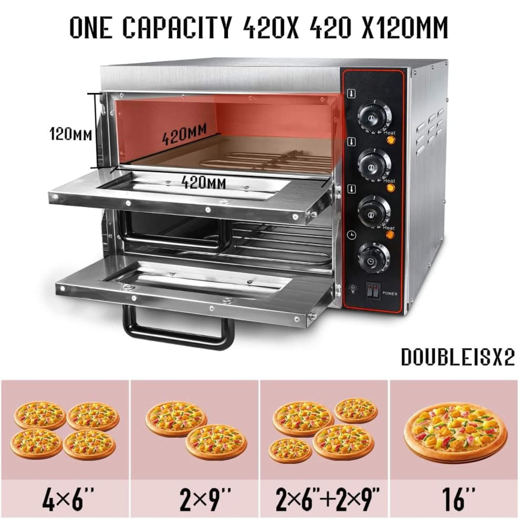 16-Inch Commercial Stainless Steel Double Deck 3000W 110V Electric Pizza Oven (SAK85429) - Saksby Wholesale - Capacity Details