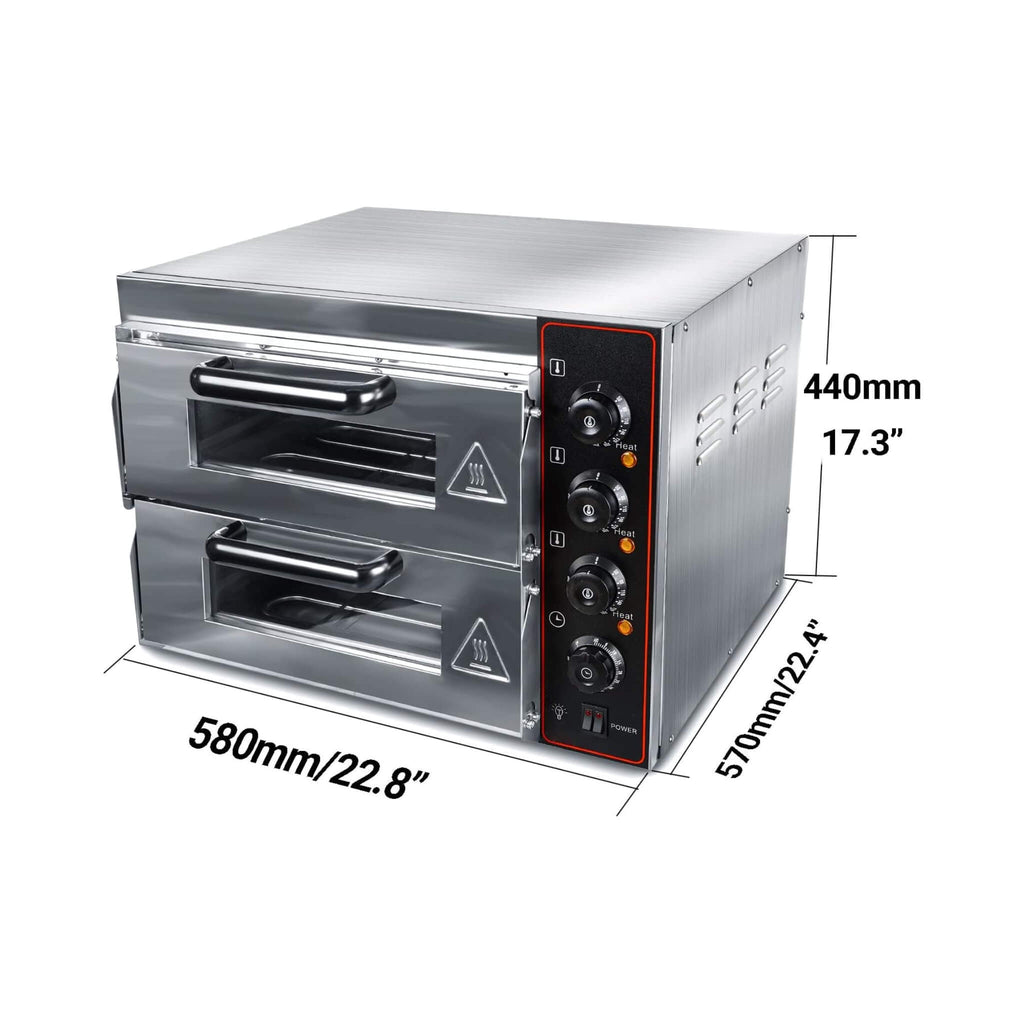 16-Inch Commercial Stainless Steel Double Deck 3000W 110V Electric Pizza Oven (SAK85429) - Saksby Wholesale - Dimensions