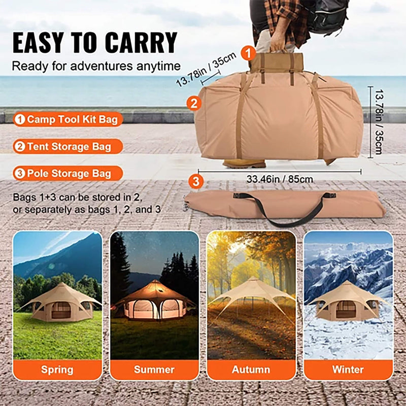 16ft Large Premium 4-Season 8-Person Bell Yurt Tent with Stove Jack - Easy to Carry