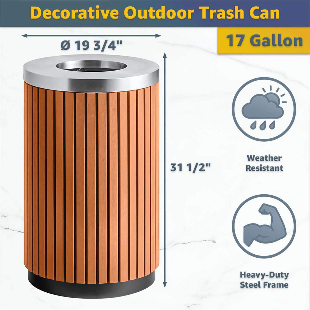 17-Gallon Commercial Round Outdoor Trash Can With Open Lid (SAK18520) - Saksby Wholesale - Dimensions