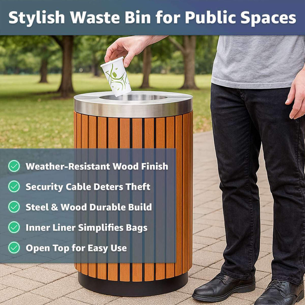 17-Gallon Commercial Round Outdoor Trash Can With Open Lid (SAK18520) - Saksby Wholesale - Features