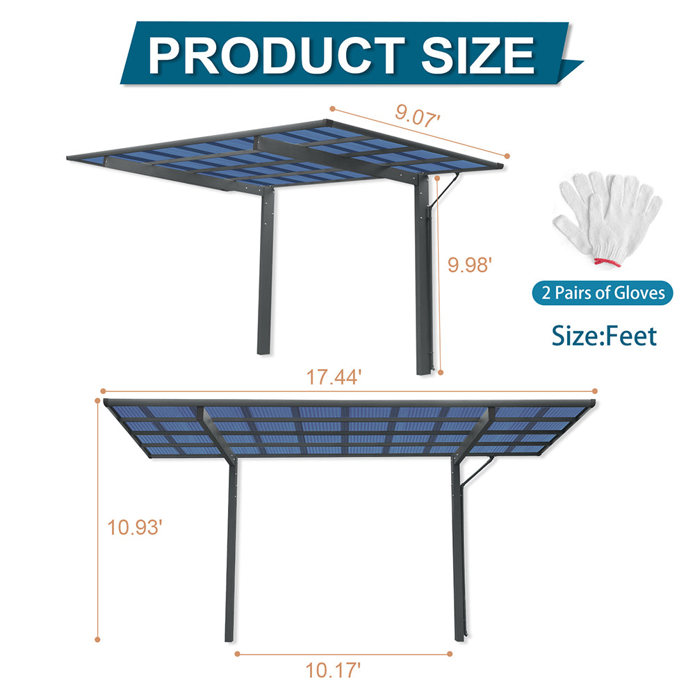 [10x17FT] Extra Large Heavy Duty Outdoor Aluminum Single Side Carport With Galvanized Metal Roof (SAK31279)