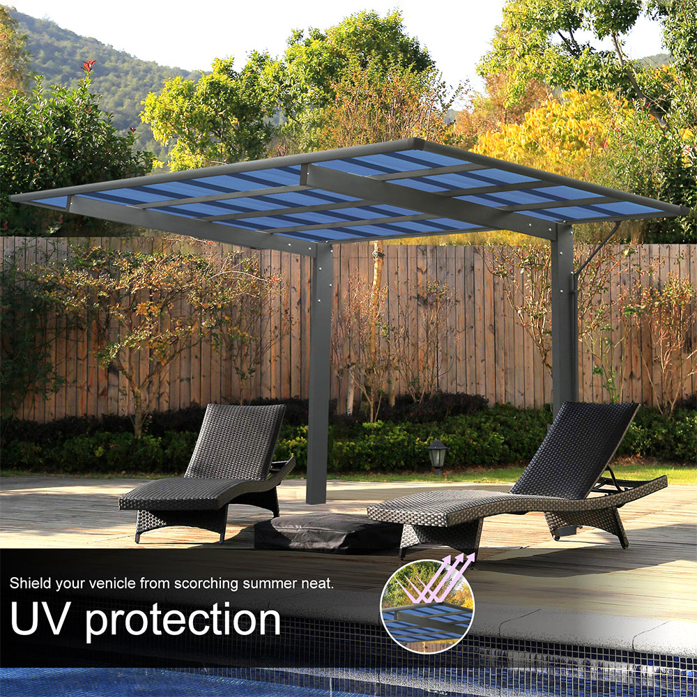 [10x17FT] Extra Large Heavy Duty Outdoor Aluminum Single Side Carport With Galvanized Metal Roof (SAK31279)