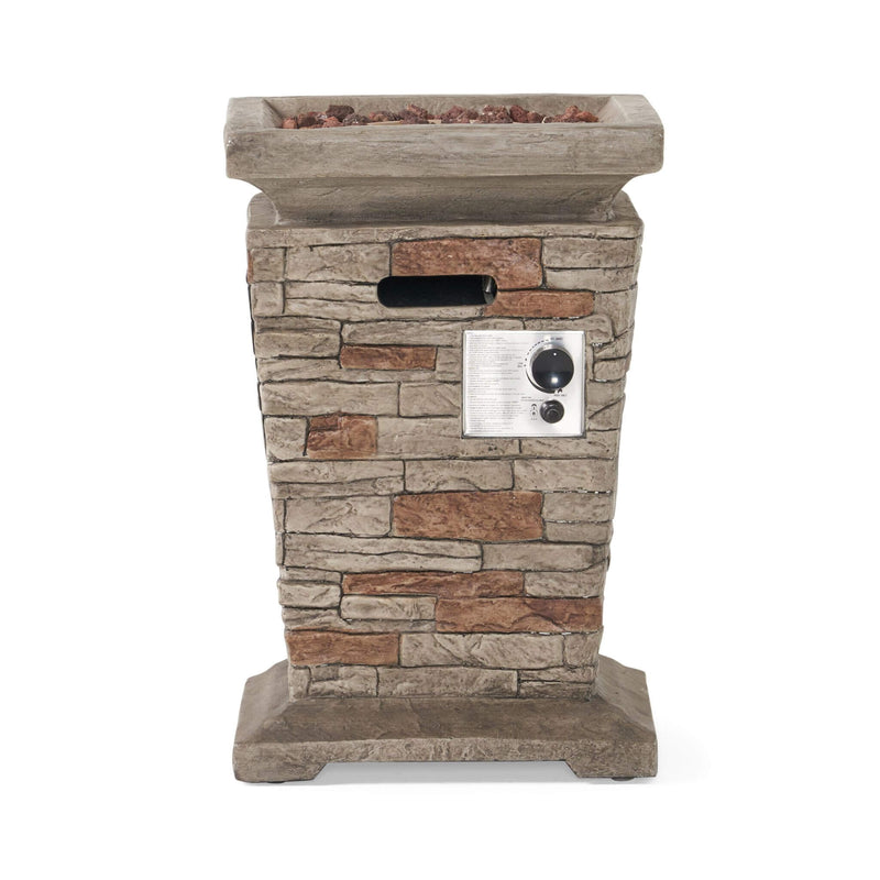 19 Inch Outdoor 40K BTU Natural Stone Fire Column (SAK36771) - Saksby Wholesale - Back View