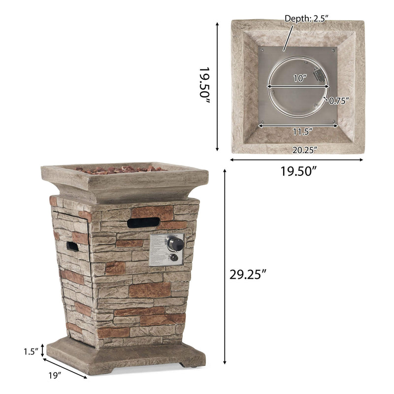 19 Inch Outdoor 40K BTU Natural Stone Fire Column (SAK36771) - Saksby Wholesale - Dimensions