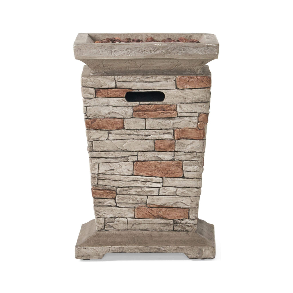 19 Inch Outdoor 40K BTU Natural Stone Fire Column (SAK36771) - Saksby Wholesale - Front View
