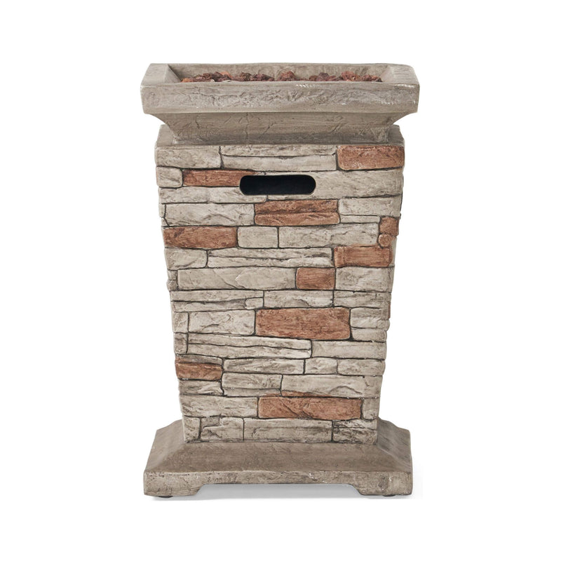 19 Inch Outdoor 40K BTU Natural Stone Fire Column (SAK36771) - Saksby Wholesale - Front View