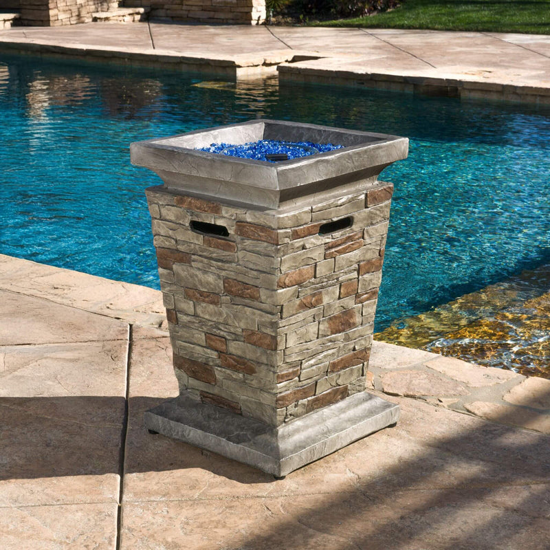 19 Inch Outdoor 40K BTU Natural Stone Fire Column (SAK36771) - Saksby Wholesale - Lifestyle