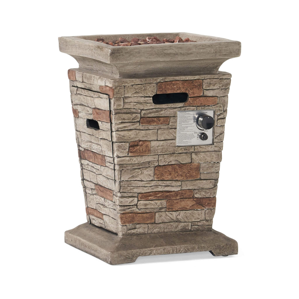 19 Inch Outdoor 40K BTU Natural Stone Fire Column (SAK36771) - Saksby Wholesale - Side Back View