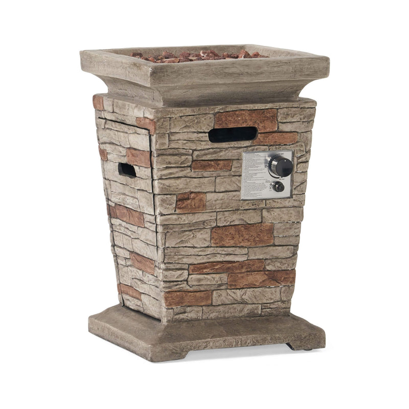 19 Inch Outdoor 40K BTU Natural Stone Fire Column (SAK36771) - Saksby Wholesale - Side Back View