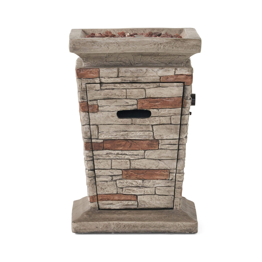 19 Inch Outdoor 40K BTU Natural Stone Fire Column (SAK36771) - Saksby Wholesale - Side View