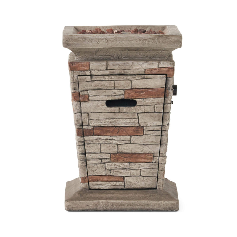 19 Inch Outdoor 40K BTU Natural Stone Fire Column (SAK36771) - Saksby Wholesale - Side View