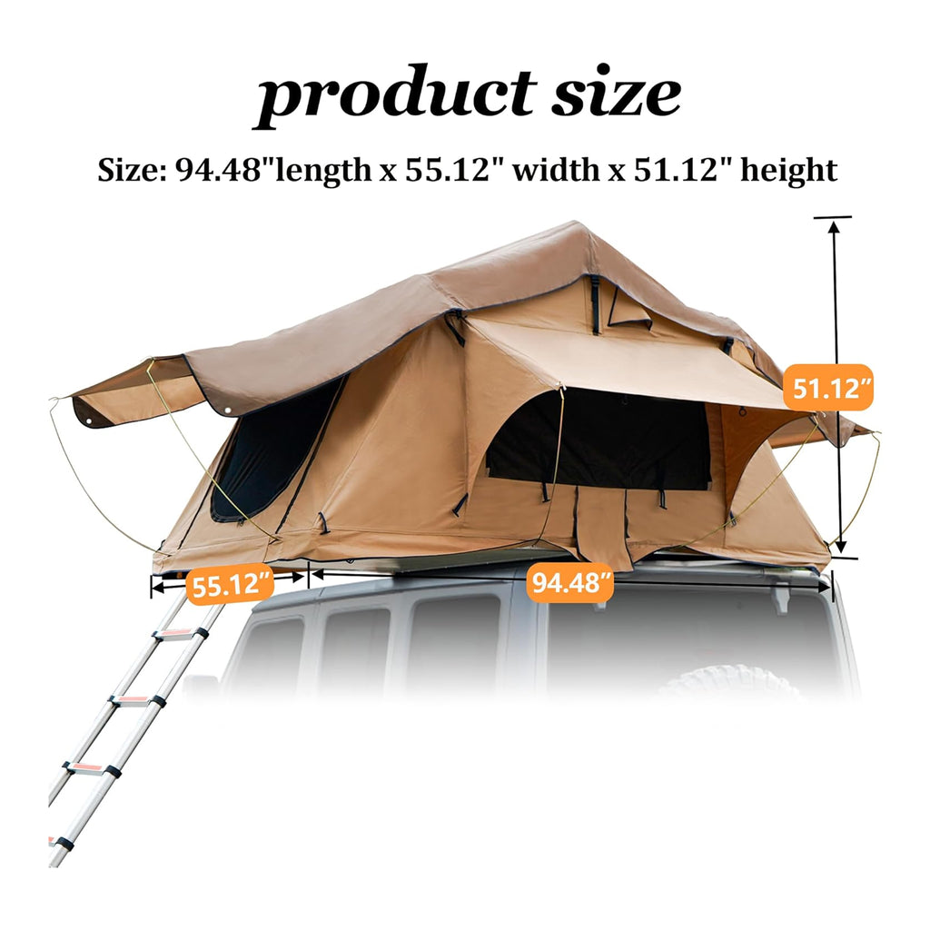 2-3 Person Hard Shell Aluminum Rooftop Tent With LED Light Strip And Memory Foam Mattress (SAK26814) - Saksby Wholesale - Dimensions