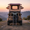 2-3 Person Hard Shell Aluminum Rooftop Tent With LED Light Strip And Memory Foam Mattress (SAK26814) - Saksby Wholesale - Lifestyle Front View On SUV In Front Of Mountians