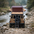 2-3 Person Hard Shell Aluminum Rooftop Tent With LED Light Strip And Memory Foam Mattress (SAK26814) - Saksby Wholesale - Lifestyle Front View On SUV