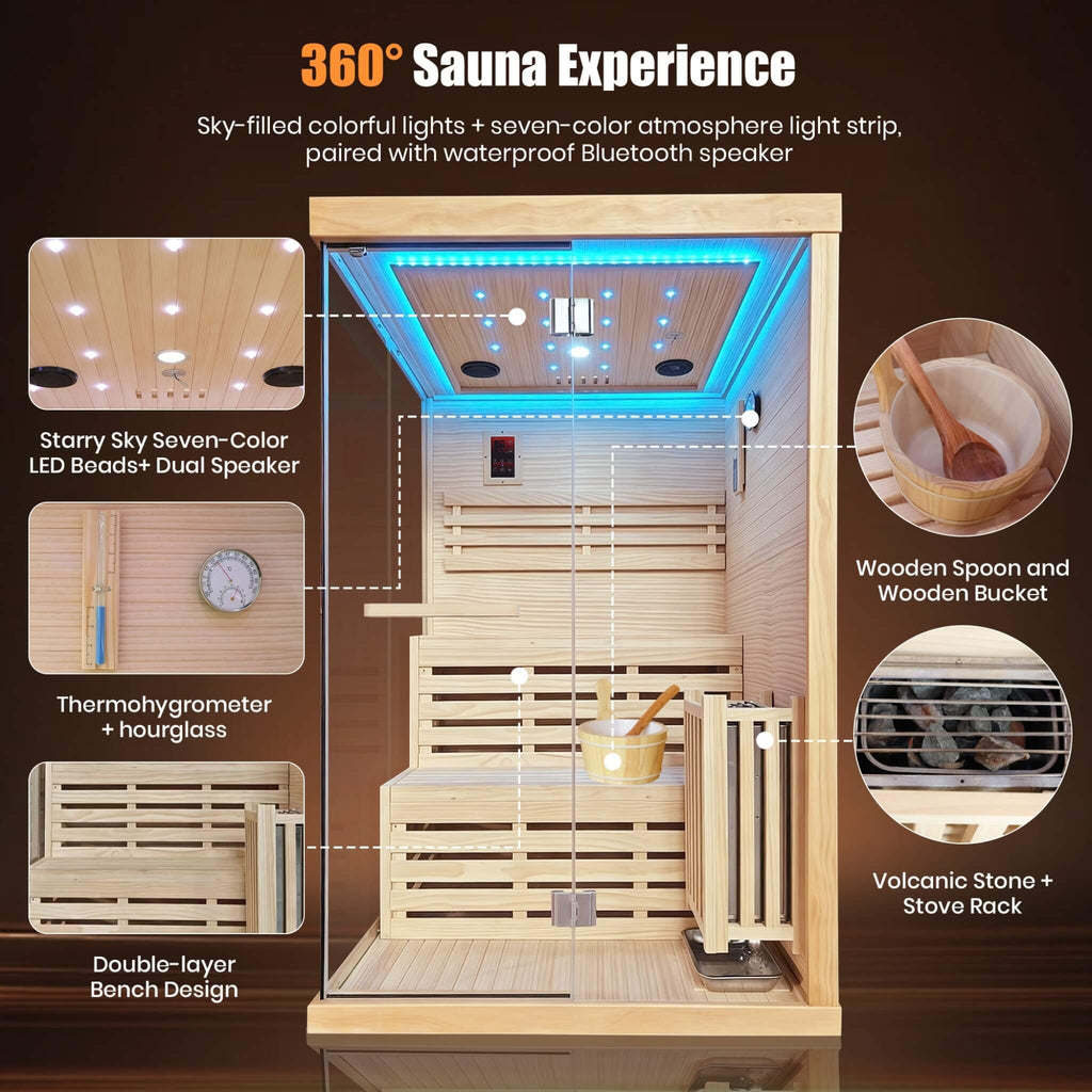 2-Person 3000W Chilean Pine Sauna Room With Starry Lights (SAK13795) - Saksby Wholesale - Parts View