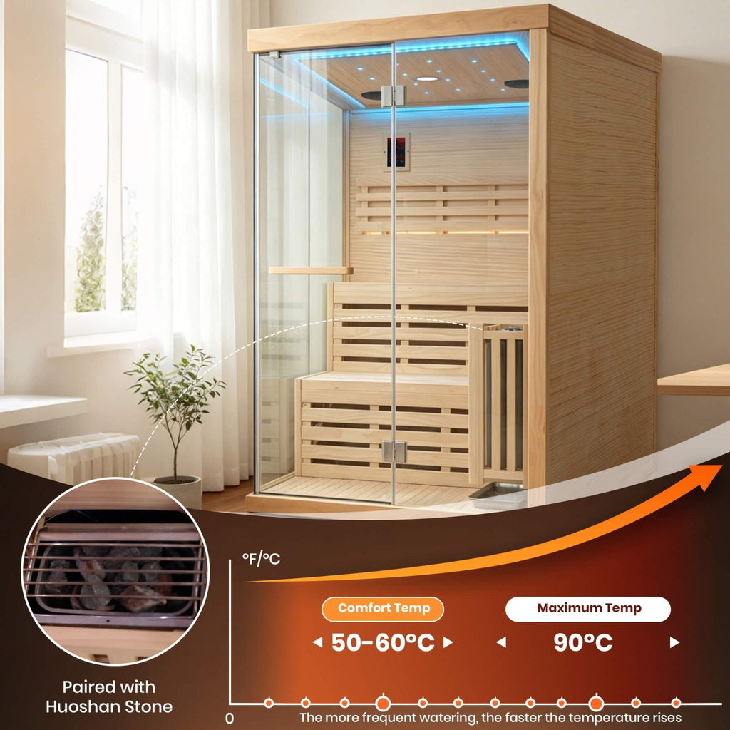 2-Person 3000W Chilean Pine Sauna Room With Starry Lights (SAK13795) - Saksby Wholesale - Temperature Features