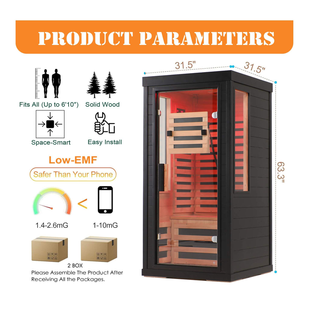 2-Person Low EMF Indoor Infrared Sauna With Red Light Therapy (SAK37542) - Saksby Wholesale - Dimensions View