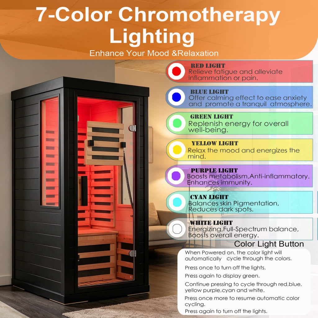 2-Person Low EMF Indoor Infrared Sauna With Red Light Therapy (SAK37542) - Saksby Wholesale - Lightning Features View