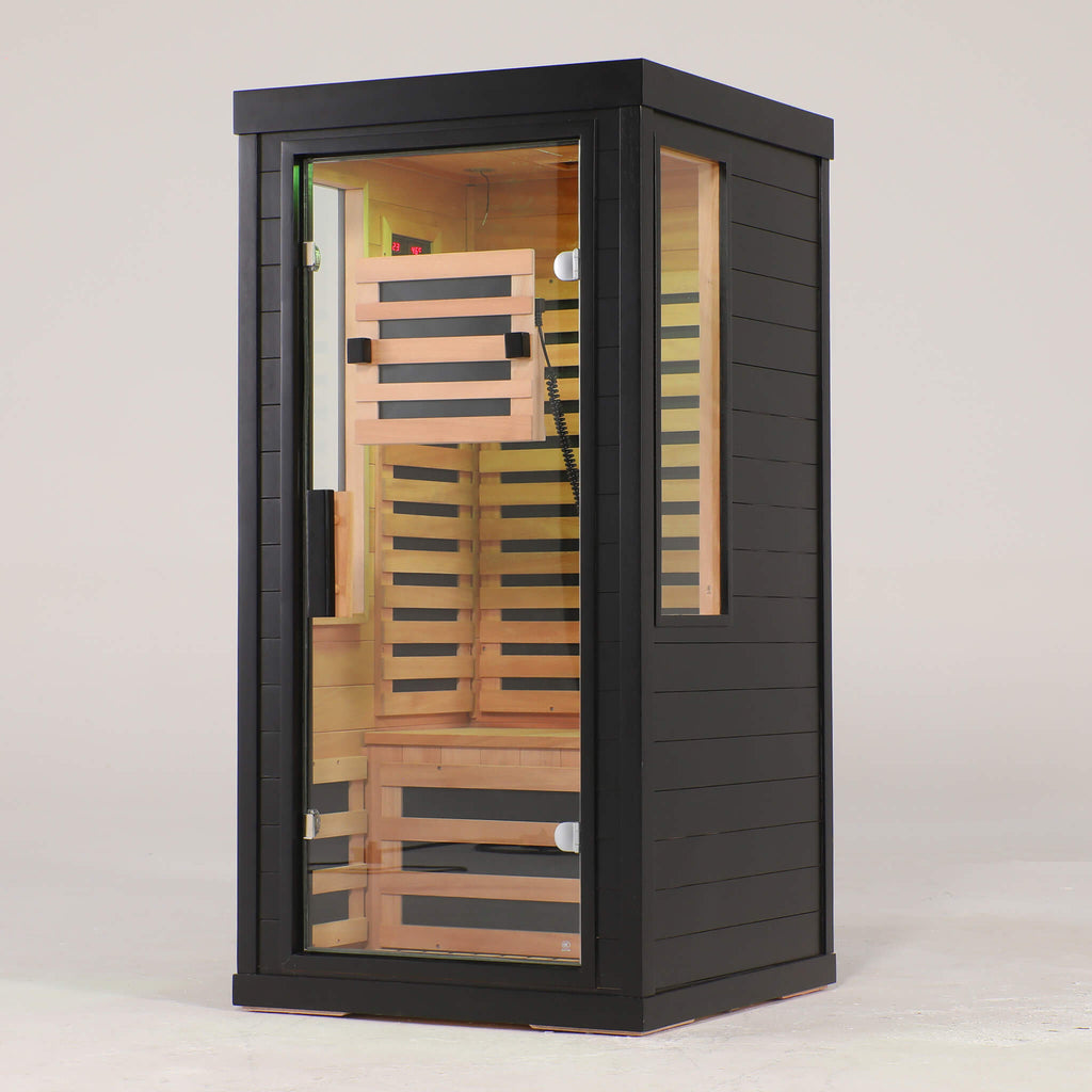 2-Person Low EMF Indoor Infrared Sauna With Red Light Therapy (SAK37542) - Saksby Wholesale - Front Left View