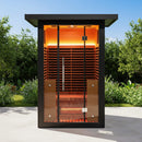 2-Person Outdoor Full-Spectrum Infrared Sauna With WiFi (SAK14973) - Saksby Wholesale - Lifestyle Front View On Patio