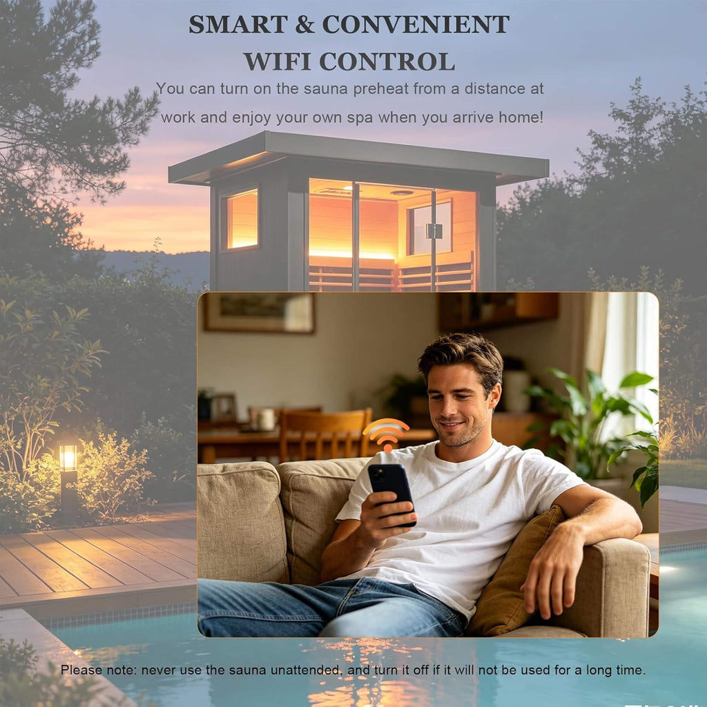 2-Person Outdoor Full-Spectrum Infrared Sauna With WiFi (SAK14973) - Saksby Wholesale - WiFi Control