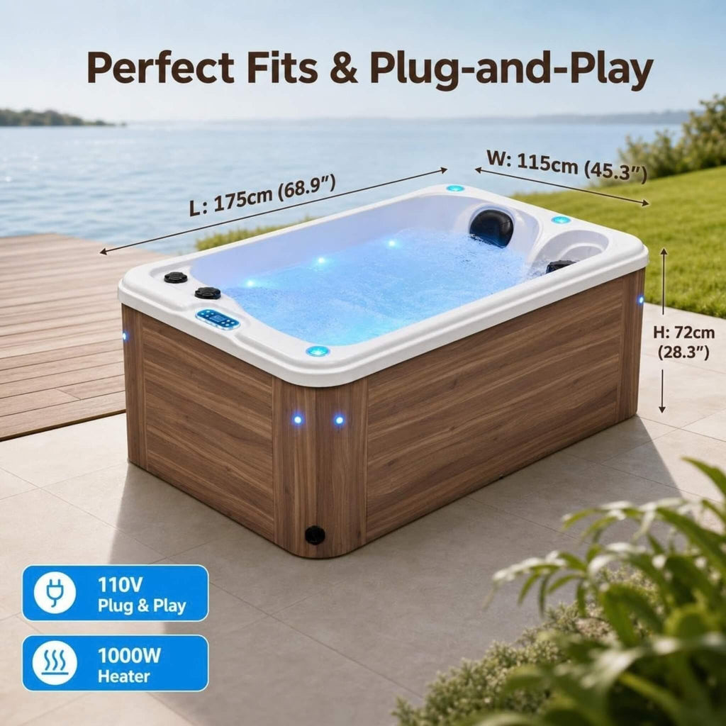 2-Person Outdoor Hot Tub With 15 Hydro Jets And LED Lights (SAK15849)  - Saksby Wholesale - Dimensions